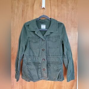 Old Navy Green Canvas Military Jacket Button-Front Drawstring Waist Women's Sz S